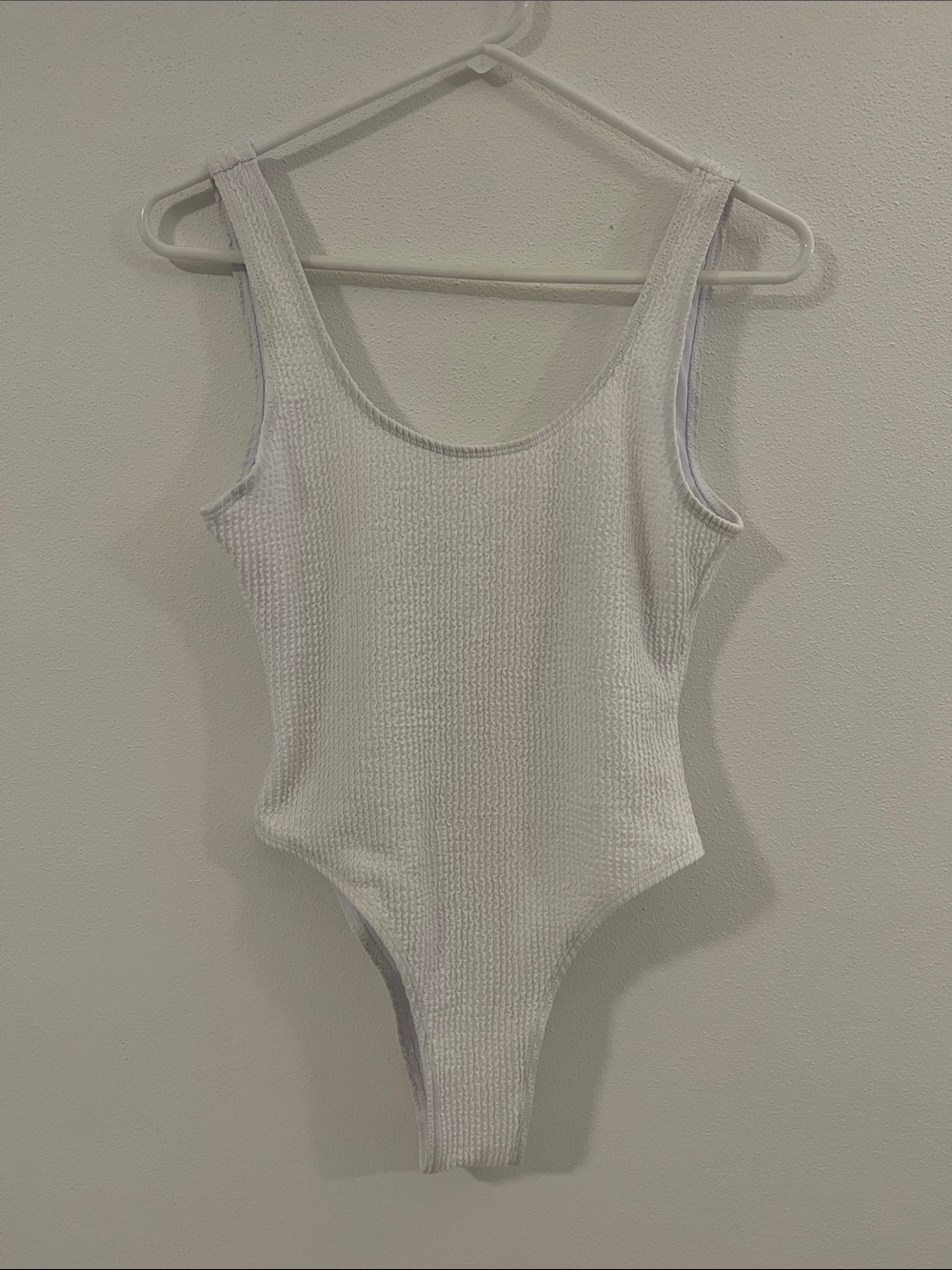 White Ribbed Scoop Neck One-Piece Swimsuit